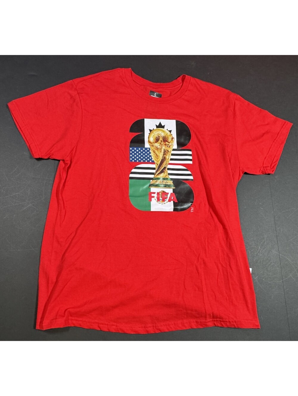 FIFA World Cup 2026  Graphic T Shirt Tournament Trophy Host Flags Mens L NWT